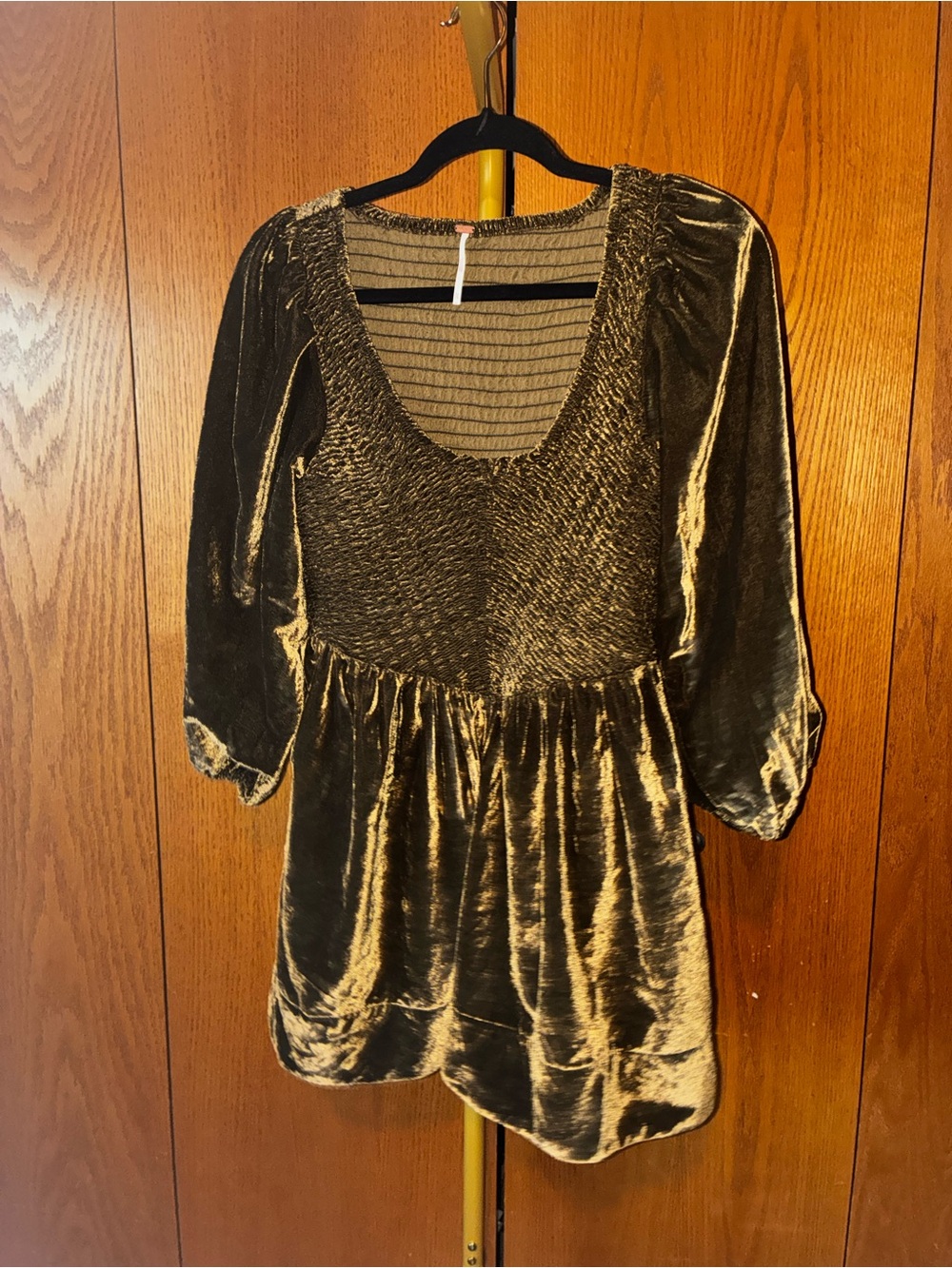 Free People Velvet Smocked Scoop-Neck Tunic in Olive